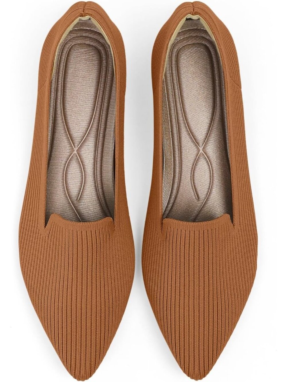 Women's Brown Pointed Toe Knit Flats Washable Ballet Comfortable Shoes
